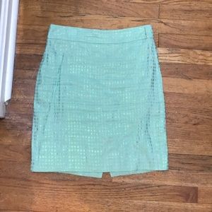 J. Crew mint metallic polka dot pencil skirt